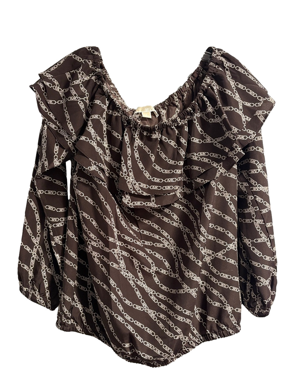 Michael Kors Womens Brown Chain-Print Off-Shoulder Blouse Size S